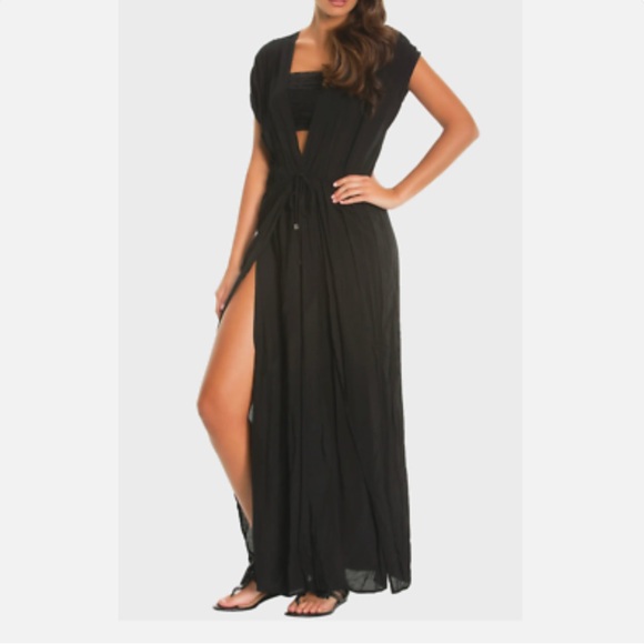 ELAN Wrap Maxi coverup dress- black - Picture 3 of 9